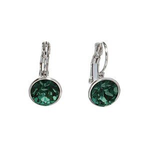 Rhodium Swarovski Crystal Round Leverback Earrings Emerald Sparkle NWT